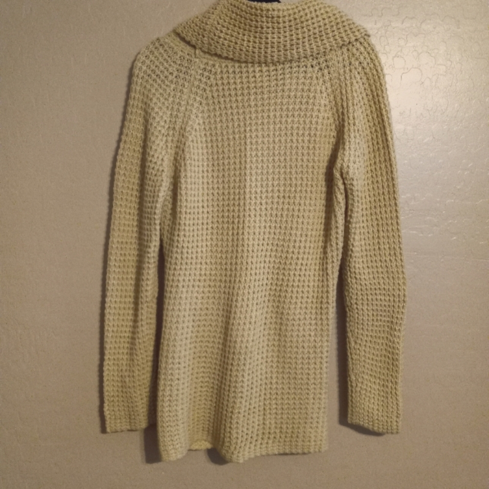 Turtle Cowl Neck Asymmetric Button Hem Knit Wrap Pullover Chunky Sweater - Picture 5 of 7